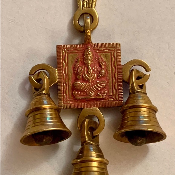 Golden Red Antique Style Brass Ganesha Wind Chime - Picture 8 of 10